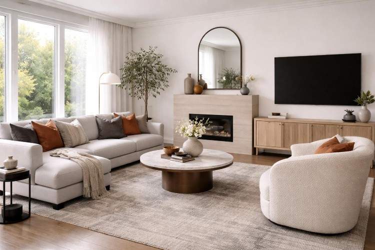 Home decor ideas showing a modern interior with balanced design, soft lighting, neutral shades, and a comfortable relaxing atmosphere.