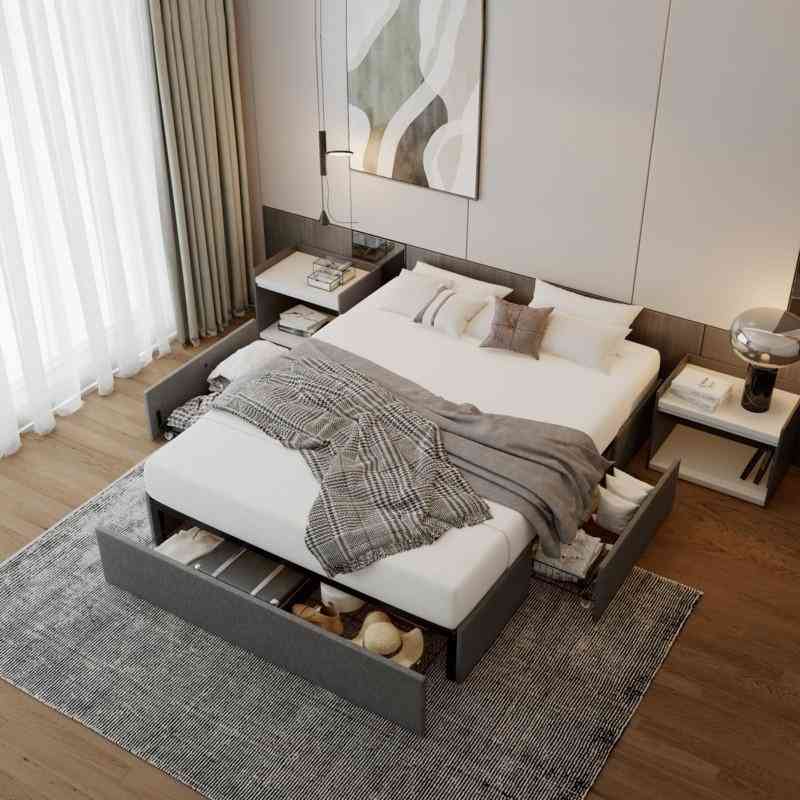 Home decor ideas with multifunctional furniture including sofa beds, storage beds, folding tables, and storage benches for modern space-saving living.