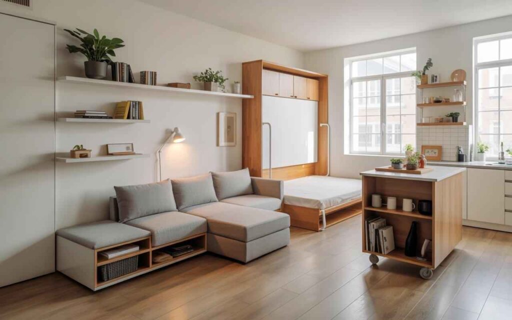 Modern small space home decor ideas from Hometrotters decor blog with smart furniture and natural light