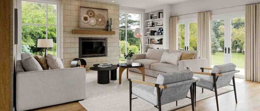 Modern living room interior designed with Decorilla online interior design services